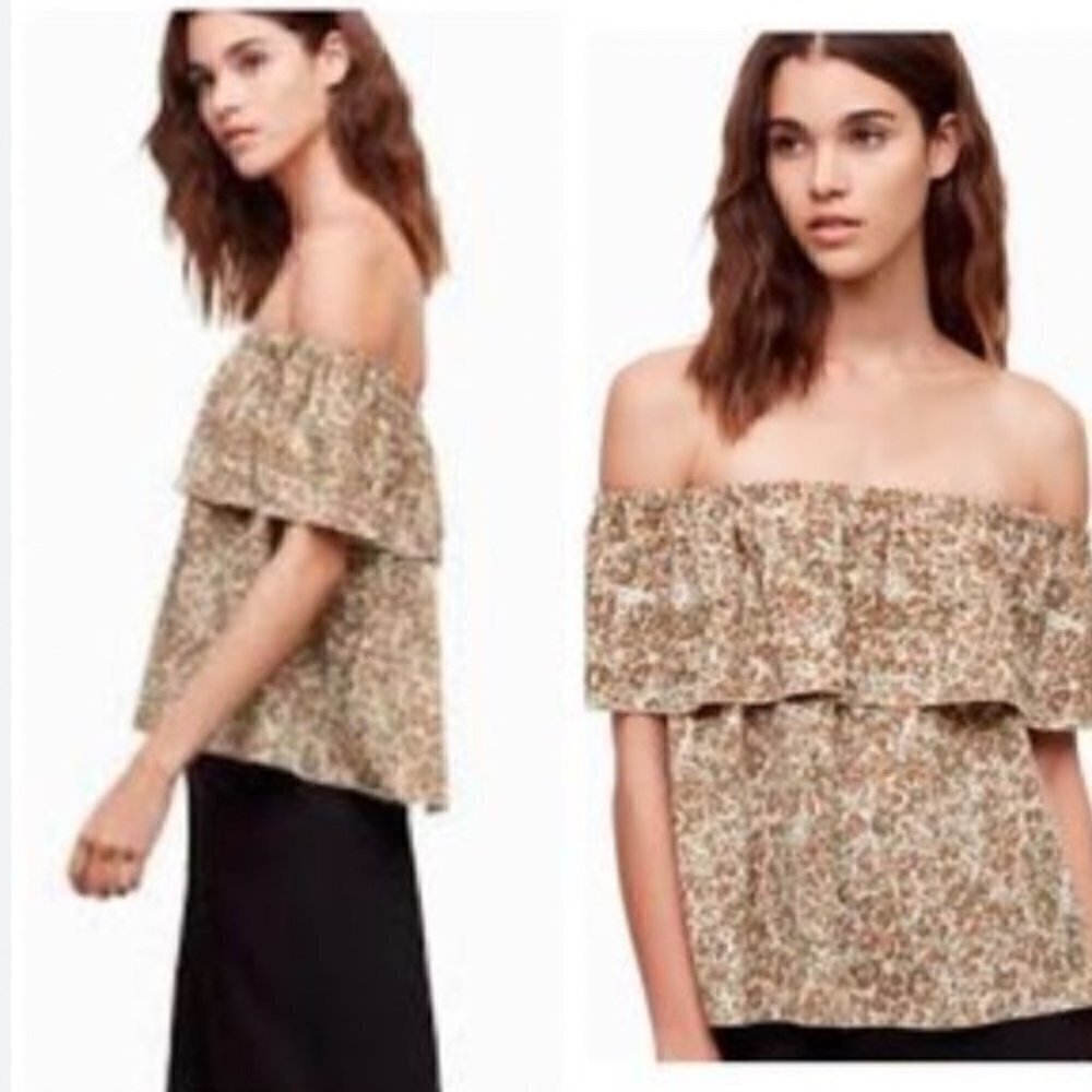 Aritzia Wilfred Prommener off the shoulder Top cheetah